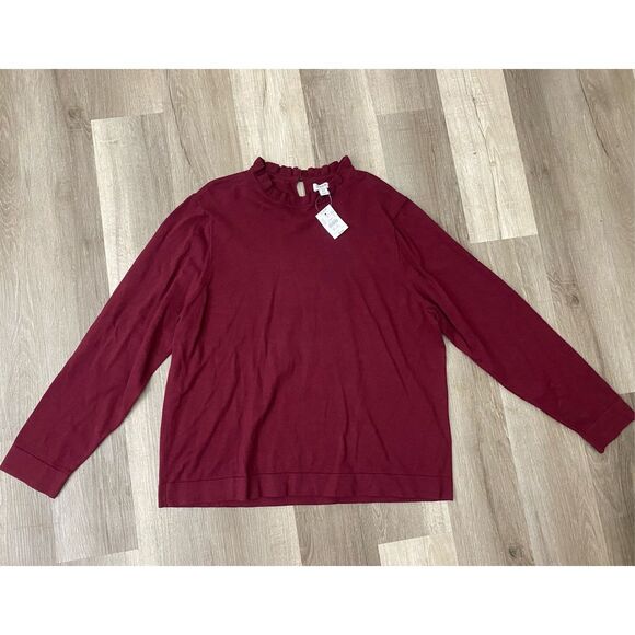 J. Crew NWT Maroon Light Sweater Ruffle Neck, Size 2X, MSRP $75 - Picture 1 of 8